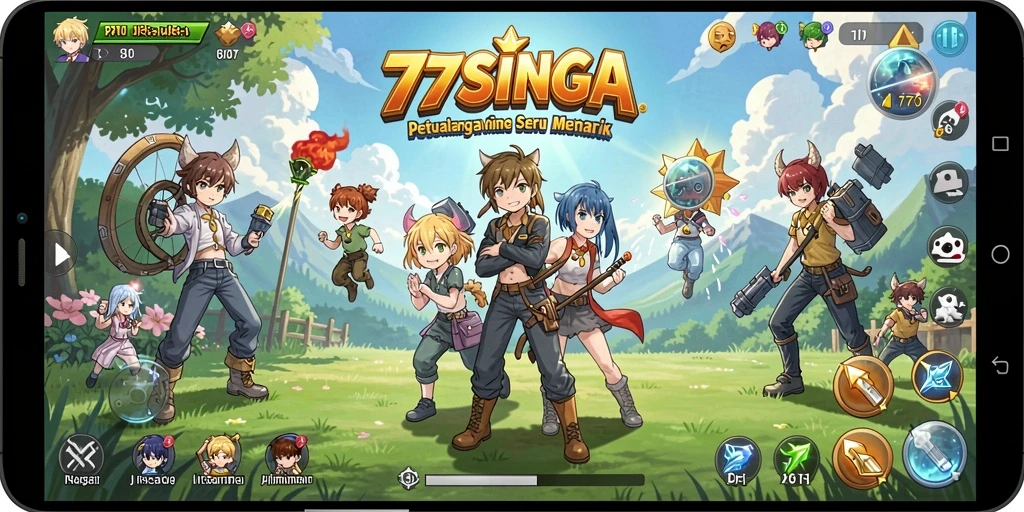 Tampilan gameplay 77SINGA dengan karakter anime yang menawan.