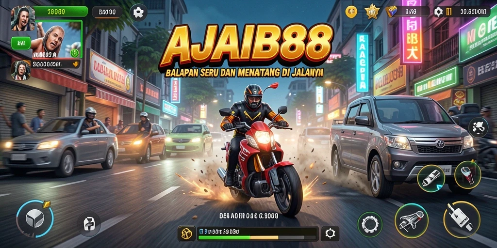 Screenshot gameplay AJAIB88 yang penuh aksi balapan di jalanan.