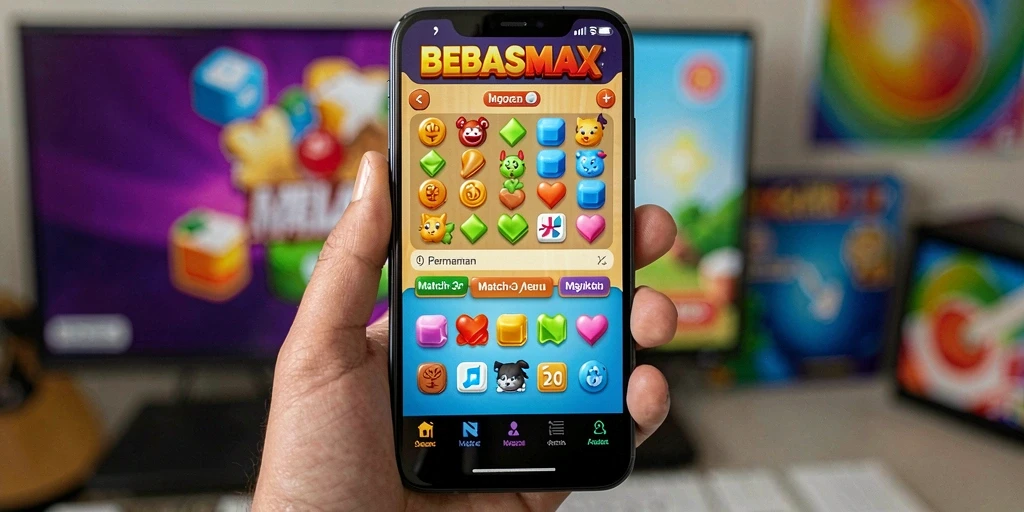 Screenshot BEBASMAX menampilkan aksi permainan Match-3 yang mengasyikkan.