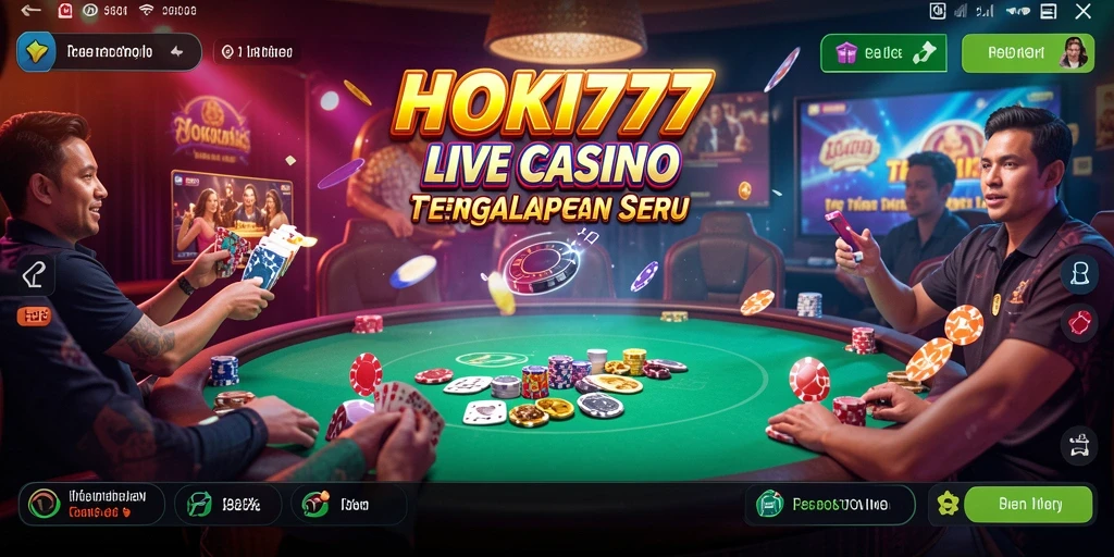 Screenshot HOKI777 yang menampilkan dealer live sedang bermain dengan pemain.