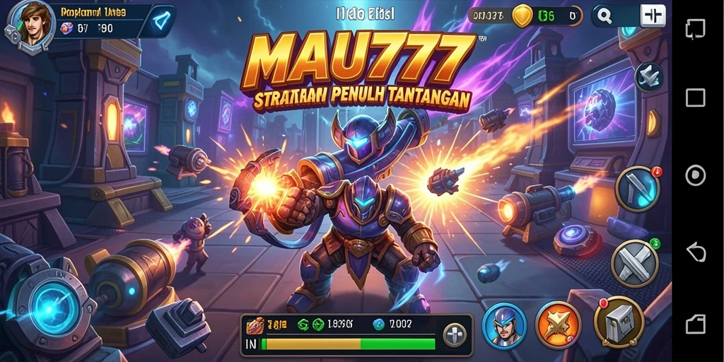 Tampilan gameplay strategis dalam MAU777 menunjukkan berbagai unit dan aksi taktis.