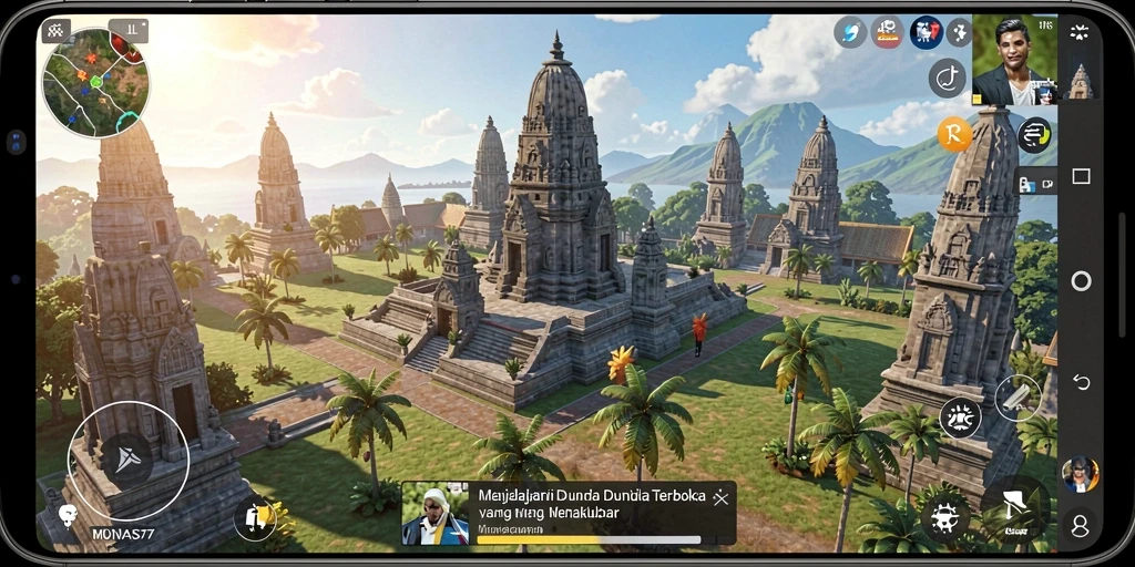 Screenshot gameplay MONAS77 menampilkan petualangan di dunia terbuka.