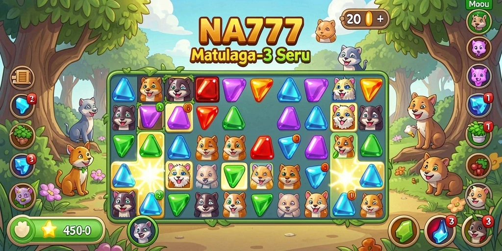 Screenshot gameplay NA777, menampilkan aksi mencocokkan item Match-3 yang seru.