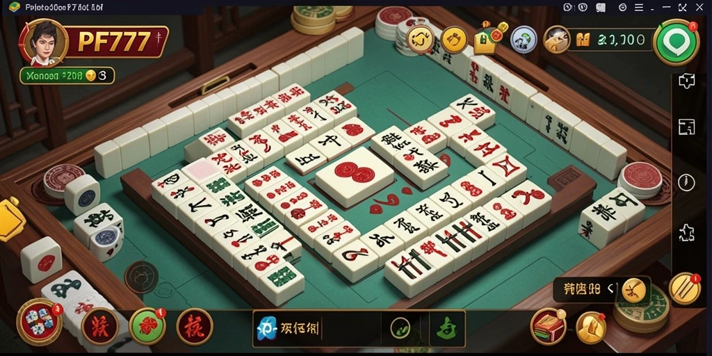 Tampilan gameplay <strong>PF777</strong> yang menawan dengan ubin Mahjong berwarna-warni.