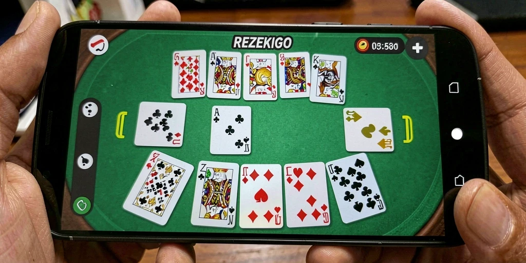 Tampilan gameplay seru dalam permainan Gaple REZEKIGO.