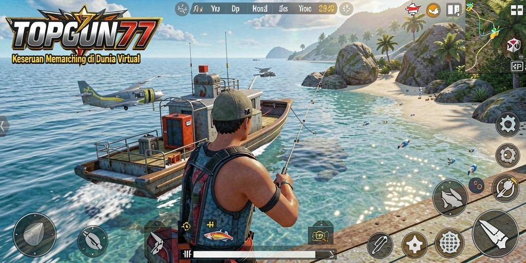 Gameplay seru memancing di TOPGUN77 dengan berbagai jenis ikan.
